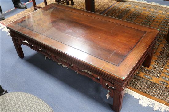 Two Chinese hardwood rectangular coffee tables W.107cm and W.122cm